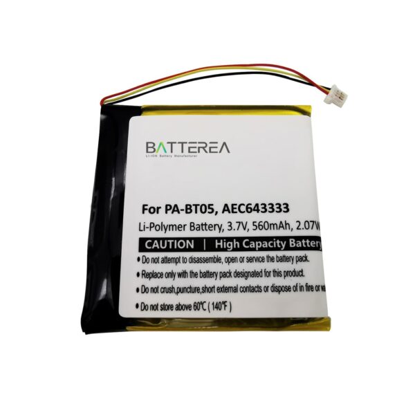 battery replacement for beats studio 2.0, replaces pa bt05, aec643333, li polymer, 3.7v, 560mah