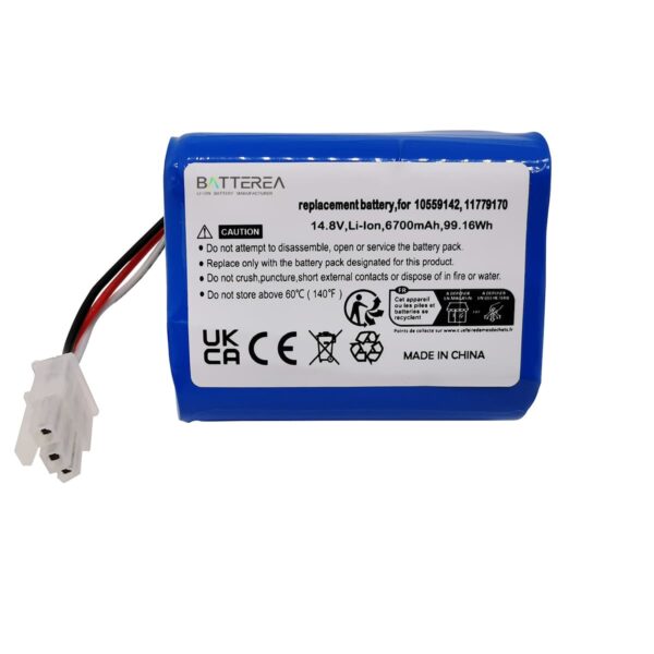 vacuum cleaner battery replacment for miele scout rx2, rx3, replaces 10559142, 11779170, li ion, 14.8v, 5200mah,front view