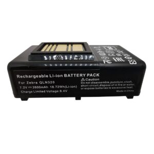 qln320 replacement battery for zebra mobile printer, compatible with zebra qln220 (hc), zq500, zq510, zq520, zq610, and zq620,7.2v,2600mah,li ion,front view